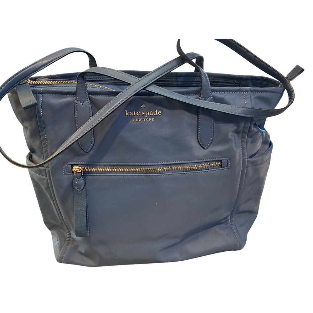 Kate Spade Tote Bag Womens Large Blue Good Nylon Zip Shoulder Bag